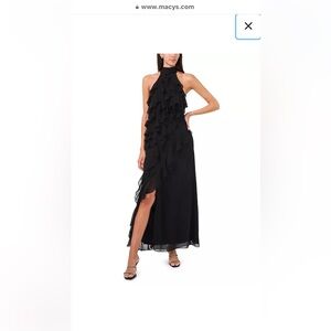 Elegant Asymmetrical Black Ruffled Evening Dress